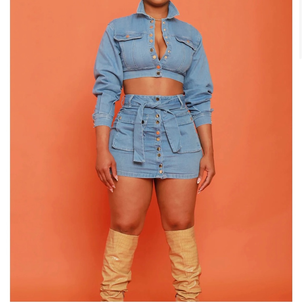 Fashionnova denim on denim matching skirt set size small